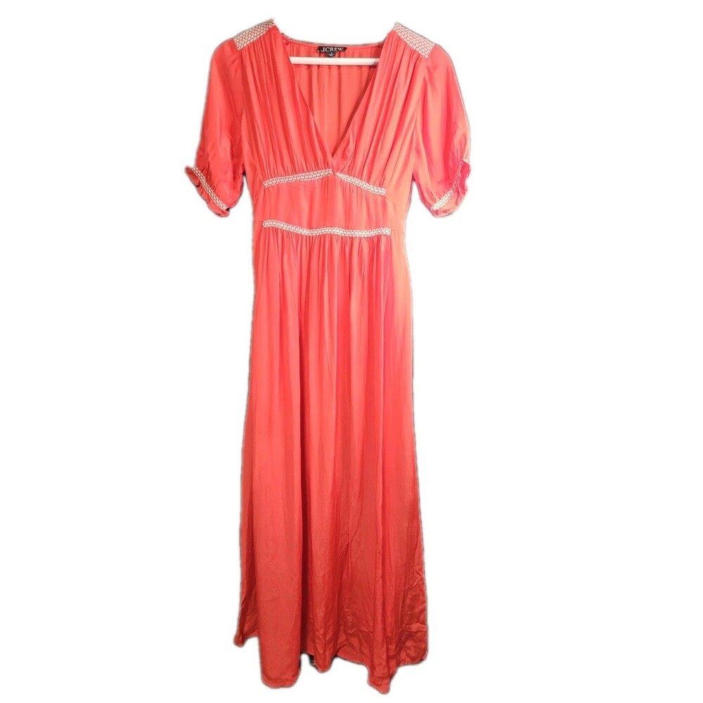 J.Crew Red Bohemian Maxi Dress Womens XS Tie Waist Cottagecore Dress